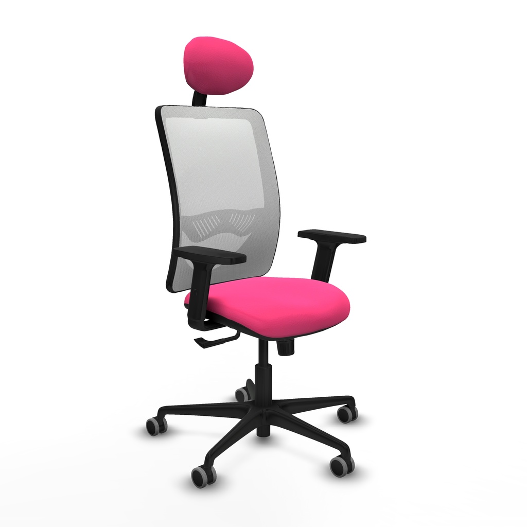 Zulema sincro malla blanca similpiel rosa brazos 2D base nailon cabecero fijo ruedas 65mm engomadas