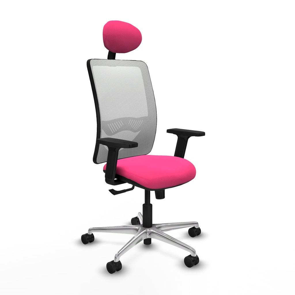 Zulema sincro malla blanca similpiel rosa brazos 2D base aluminio cabecero fijo ruedas 65mm nailon