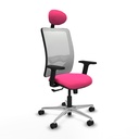 Zulema sincro malla blanca similpiel rosa brazos 2D base aluminio cabecero fijo ruedas 65mm nailon