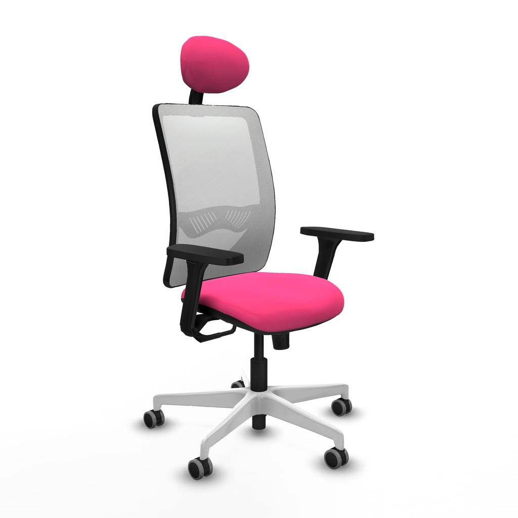 Zulema sincro malla blanca similpiel rosa brazos 3D base blanca cabecero fijo ruedas 65mm engomadas