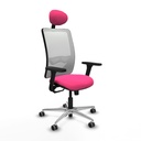 Zulema sincro malla blanca similpiel rosa brazos 3D base aluminio cabecero fijo ruedas 65mm engomadas