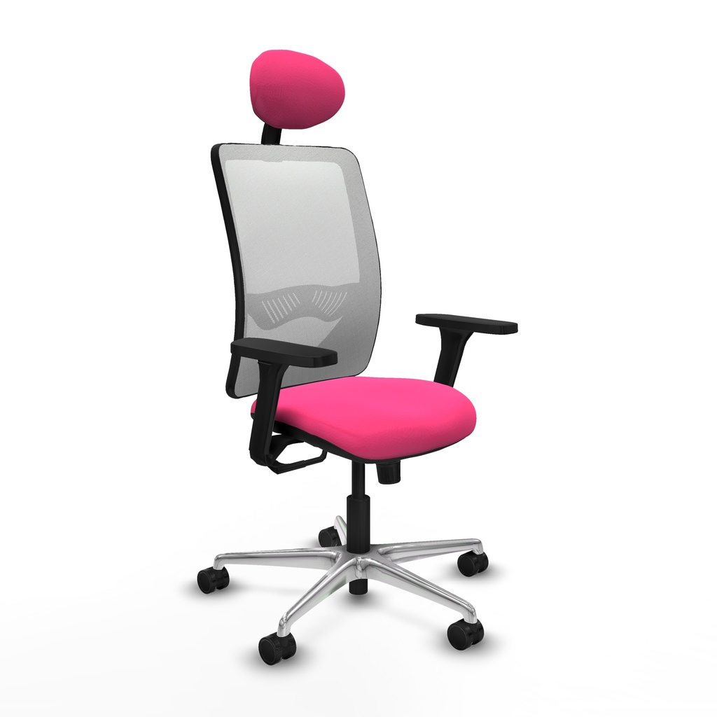Zulema sincro malla blanca similpiel rosa brazos 3D base aluminio cabecero fijo ruedas 65mm nailon