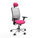 Zulema sincro malla blanca similpiel rosa brazos 3D base aluminio cabecero fijo ruedas 65mm nailon