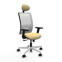 Zulema sincro malla blanca similpiel crema brazos 2D base blanca cabecero fijo ruedas 65mm nailon