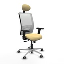 Zulema sincro malla blanca similpiel crema brazos 2D base aluminio cabecero fijo ruedas 65mm engomadas