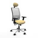 Zulema sincro malla blanca similpiel crema brazos 2D base aluminio cabecero fijo ruedas 65mm nailon