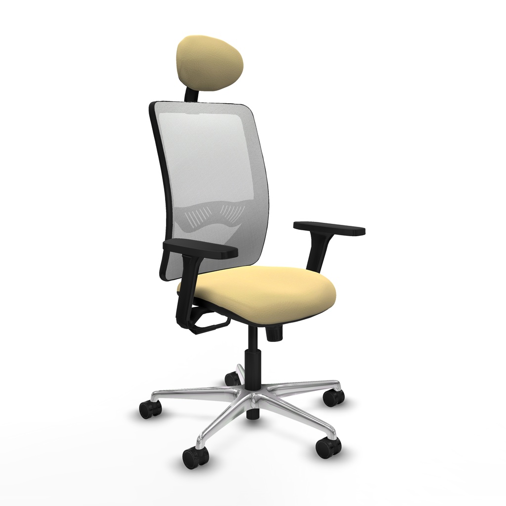 Zulema sincro malla blanca similpiel crema brazos 3D base aluminio cabecero fijo ruedas 65mm nailon