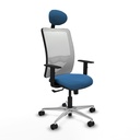 Zulema sincro malla blanca similpiel azul claro brazos 1D base aluminio cabecero fijo ruedas 65mm nailon