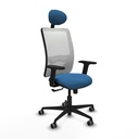 Zulema sincro malla blanca similpiel azul claro brazos 2D base nailon cabecero fijo ruedas 65mm engomadas