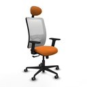 Zulema sincro malla blanca similpiel naranja brazos 2D base nailon cabecero fijo ruedas 65mm engomadas