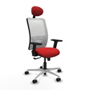 Zulema sincro malla blanca similpiel rojo brazos 2D base aluminio cabecero fijo ruedas 65mm nailon