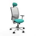 Zulema sincro malla blanca similpiel turquesa brazos blancos base aluminio cabecero fijo ruedas 65mm nailon