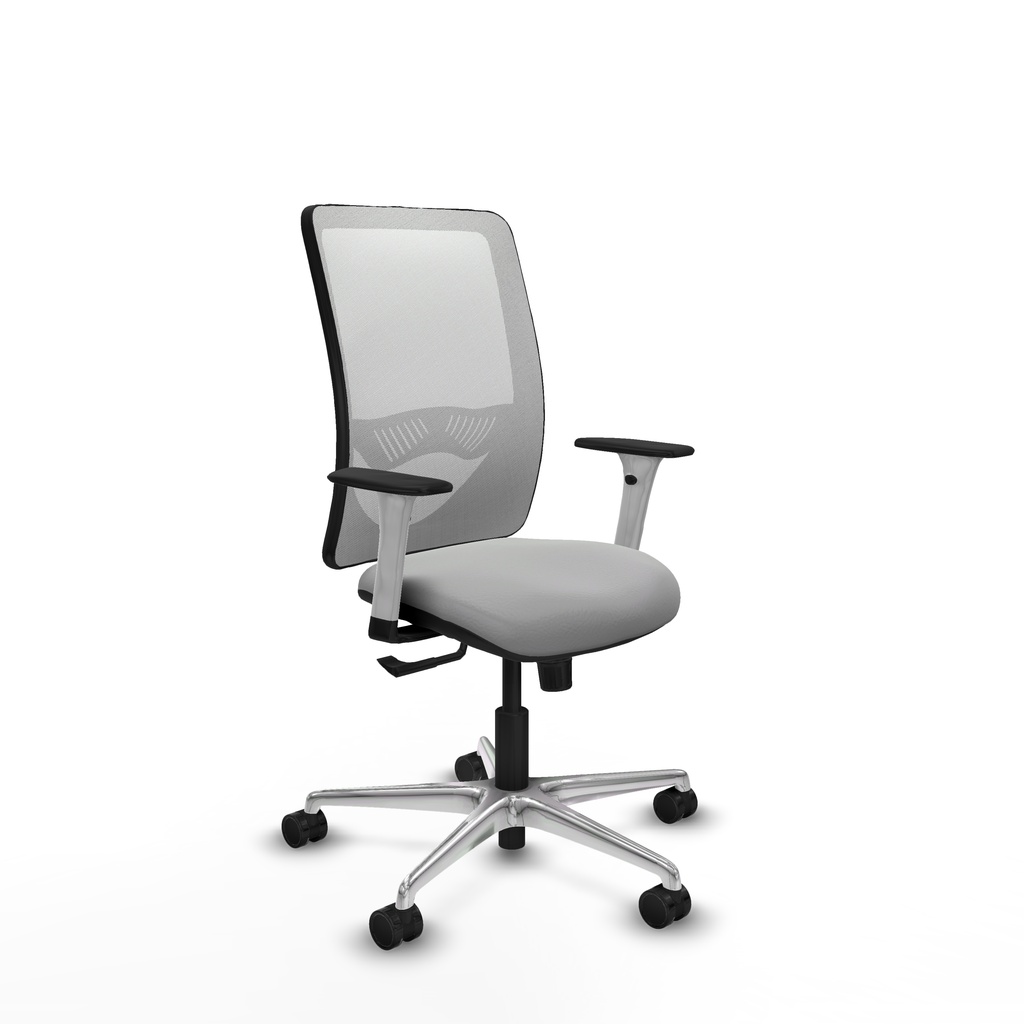 Zulema sincro malla blanca similpiel gris claro brazos blancos base aluminio  ruedas 65mm nailon
