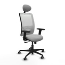 Zulema sincro malla blanca similpiel gris claro brazos 2D base nailon cabecero fijo ruedas 65mm engomadas