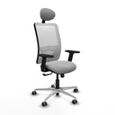 Zulema sincro malla blanca similpiel gris claro brazos 2D base aluminio cabecero fijo ruedas 65mm engomadas