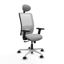 Zulema sincro malla blanca similpiel gris claro brazos 2D base aluminio cabecero fijo ruedas 65mm nailon