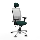 Zulema sincro malla blanca similpiel verde botella brazos 2D base aluminio cabecero fijo ruedas 65mm engomadas