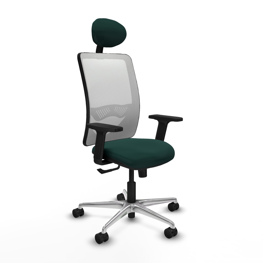 [390S2M2S426B2D086N1] Zulema sincro malla blanca similpiel verde botella brazos 2D base aluminio cabecero fijo ruedas 65mm nailon