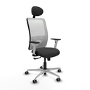 Zulema sincro malla blanca similpiel gris oscuro brazos blancos base aluminio cabecero fijo ruedas 65mm engomadas