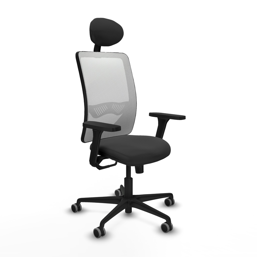 Zulema sincro malla blanca similpiel gris oscuro brazos 3D base nailon cabecero fijo ruedas 65mm engomadas