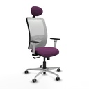 Zulema sincro malla blanca similpiel morado brazos blancos base aluminio cabecero fijo ruedas 65mm engomadas