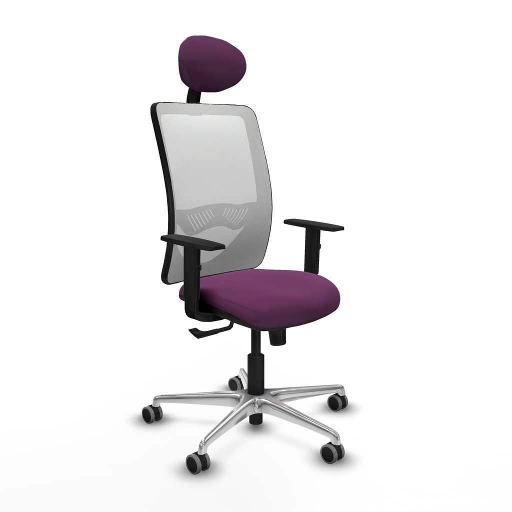 Zulema sincro malla blanca similpiel morado brazos 1D base aluminio cabecero fijo ruedas 65mm engomadas