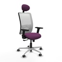 Zulema sincro malla blanca similpiel morado brazos 2D base aluminio cabecero fijo ruedas 65mm engomadas