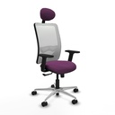 Zulema sincro malla blanca similpiel morado brazos 2D base aluminio cabecero fijo ruedas 65mm nailon