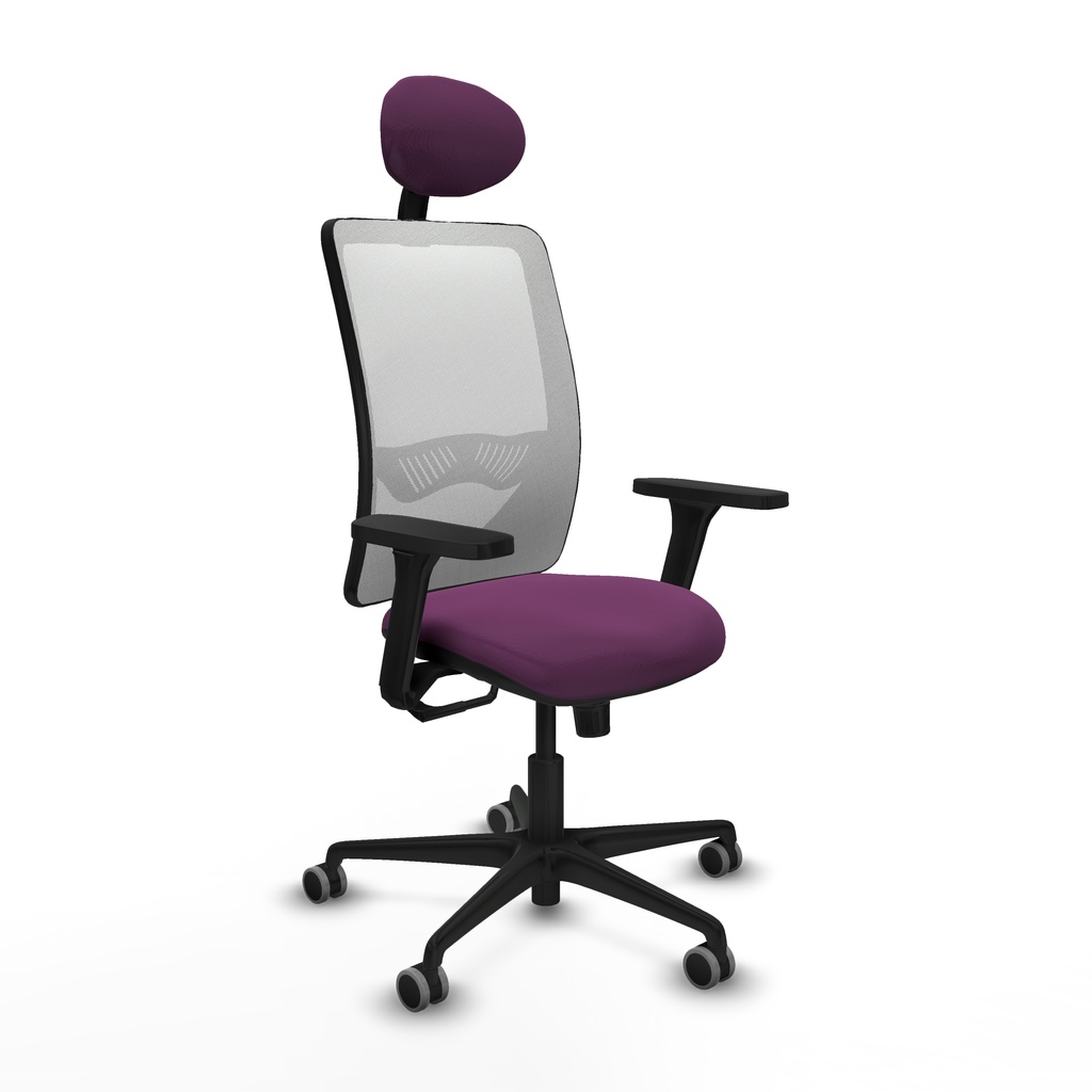Zulema sincro malla blanca similpiel morado brazos 3D base nailon cabecero fijo ruedas 65mm engomadas