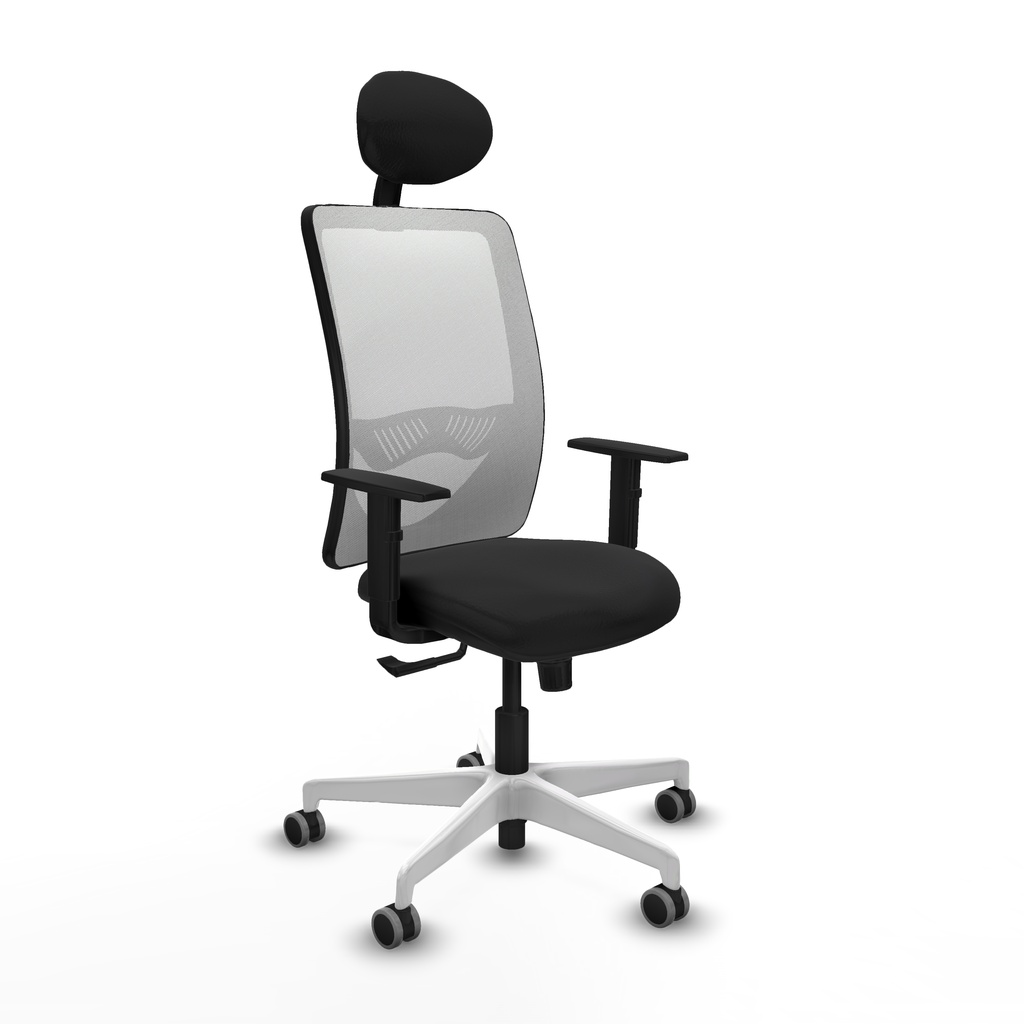 Zulema sincro malla blanca similpiel negro brazos 1D base blanca cabecero fijo ruedas 65mm engomadas
