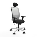Zulema sincro malla blanca similpiel negro brazos 2D base blanca cabecero fijo ruedas 65mm nailon