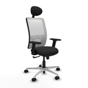 Zulema sincro malla blanca similpiel negro brazos 2D base aluminio cabecero fijo ruedas 65mm nailon
