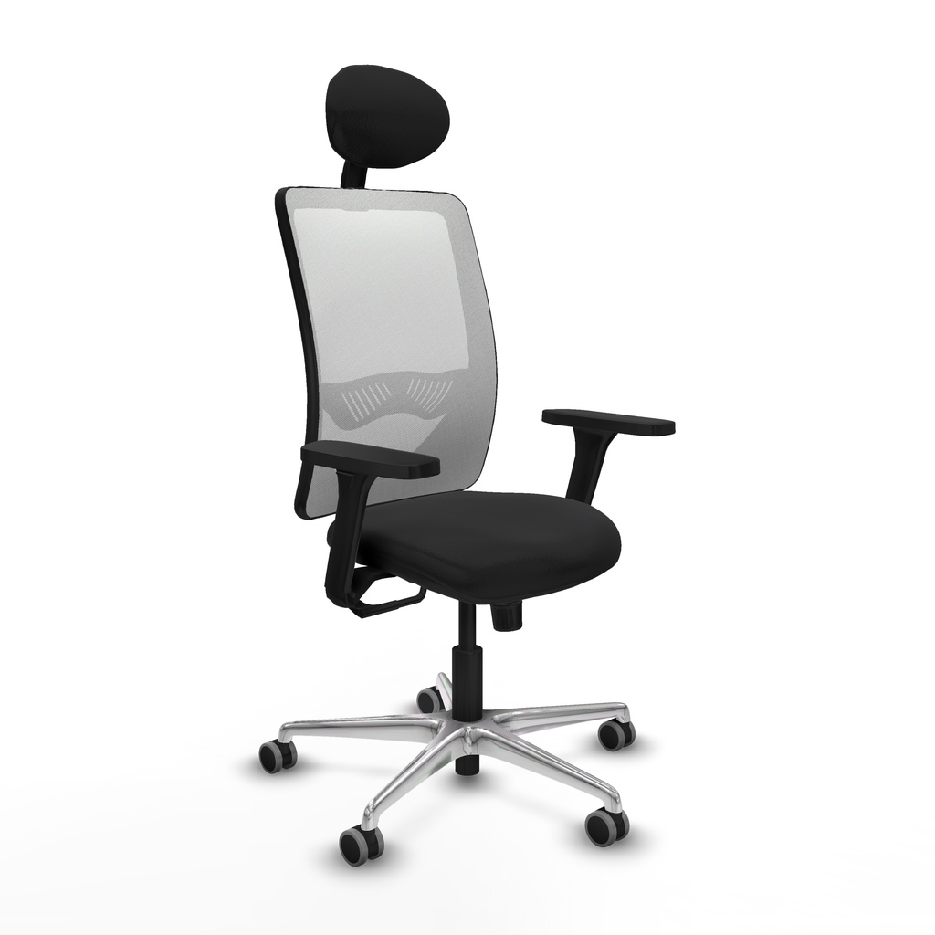 Zulema sincro malla blanca similpiel negro brazos 3D base aluminio cabecero fijo ruedas 65mm engomadas