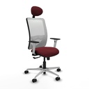 Zulema sincro malla blanca similpiel granate brazos blancos base aluminio cabecero fijo ruedas 65mm nailon