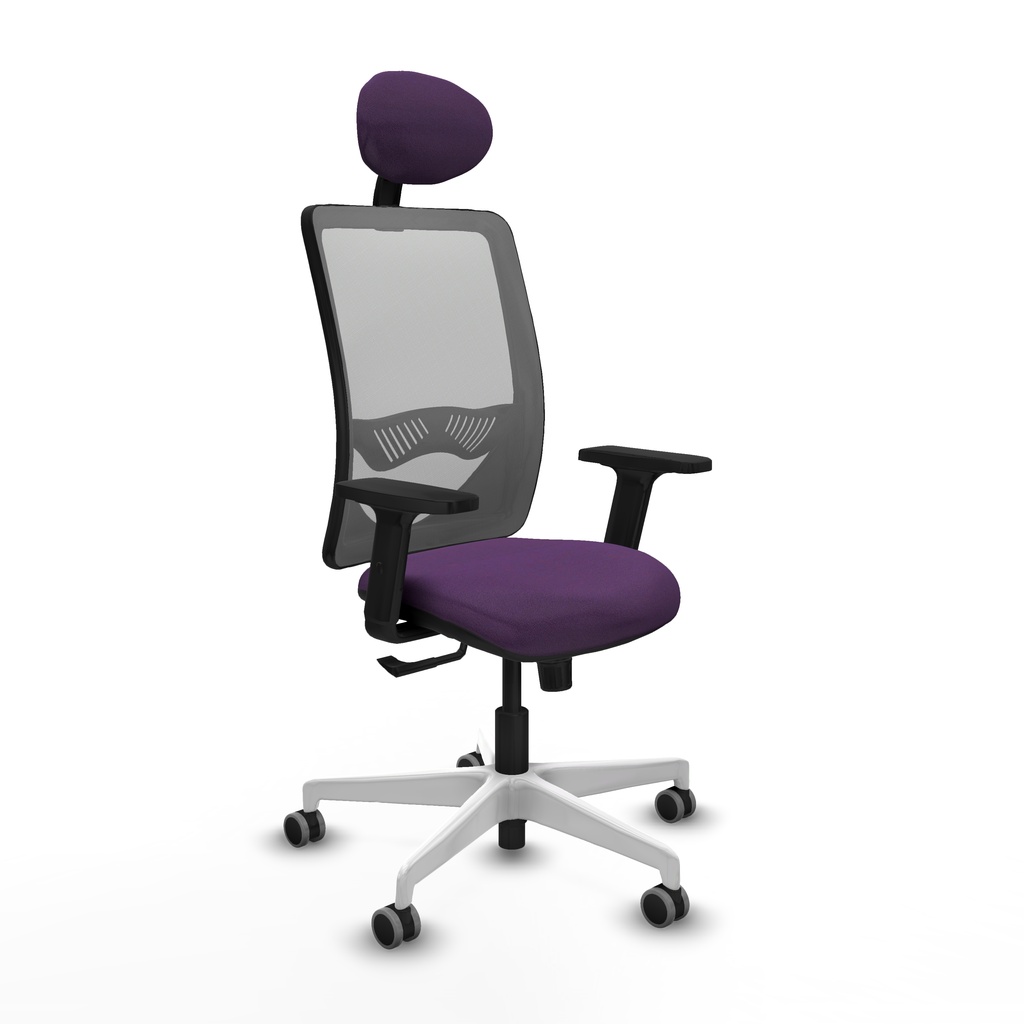 Zulema sincro malla gris bali morado brazos 2D base blanca cabecero fijo ruedas 65mm engomadas