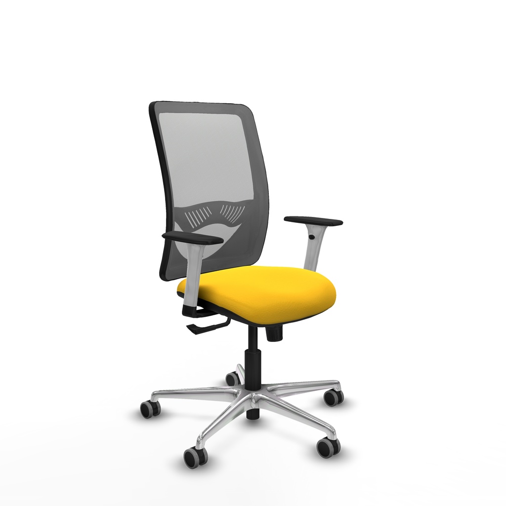 Zulema sincro malla gris similpiel amarillo brazos blancos base aluminio  ruedas 65mm engomadas