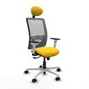 Zulema sincro malla gris similpiel amarillo brazos blancos base aluminio cabecero fijo ruedas 65mm nailon