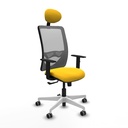 Zulema sincro malla gris similpiel amarillo brazos 1D base blanca cabecero fijo ruedas 65mm engomadas