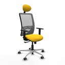 Zulema sincro malla gris similpiel amarillo brazos 1D base aluminio cabecero fijo ruedas 65mm engomadas