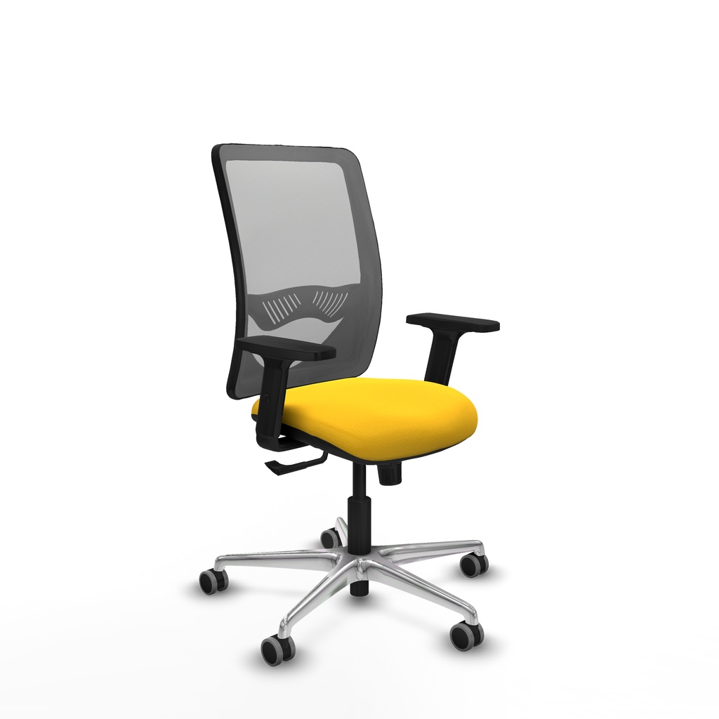 Zulema sincro malla gris similpiel amarillo brazos 2D base aluminio  ruedas 65mm engomadas