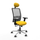 Zulema sincro malla gris similpiel amarillo brazos 2D base aluminio cabecero fijo ruedas 65mm engomadas