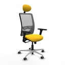 Zulema sincro malla gris similpiel amarillo brazos 3D base aluminio cabecero fijo ruedas 65mm engomadas