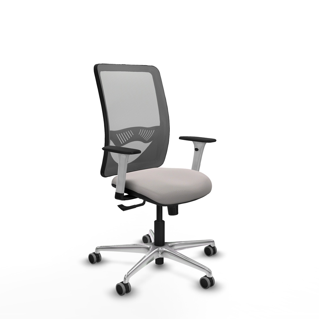 Zulema sincro malla gris similpiel blanco brazos blancos base aluminio  ruedas 65mm engomadas