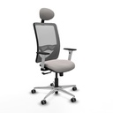 Zulema sincro malla gris similpiel blanco brazos blancos base aluminio cabecero fijo ruedas 65mm engomadas