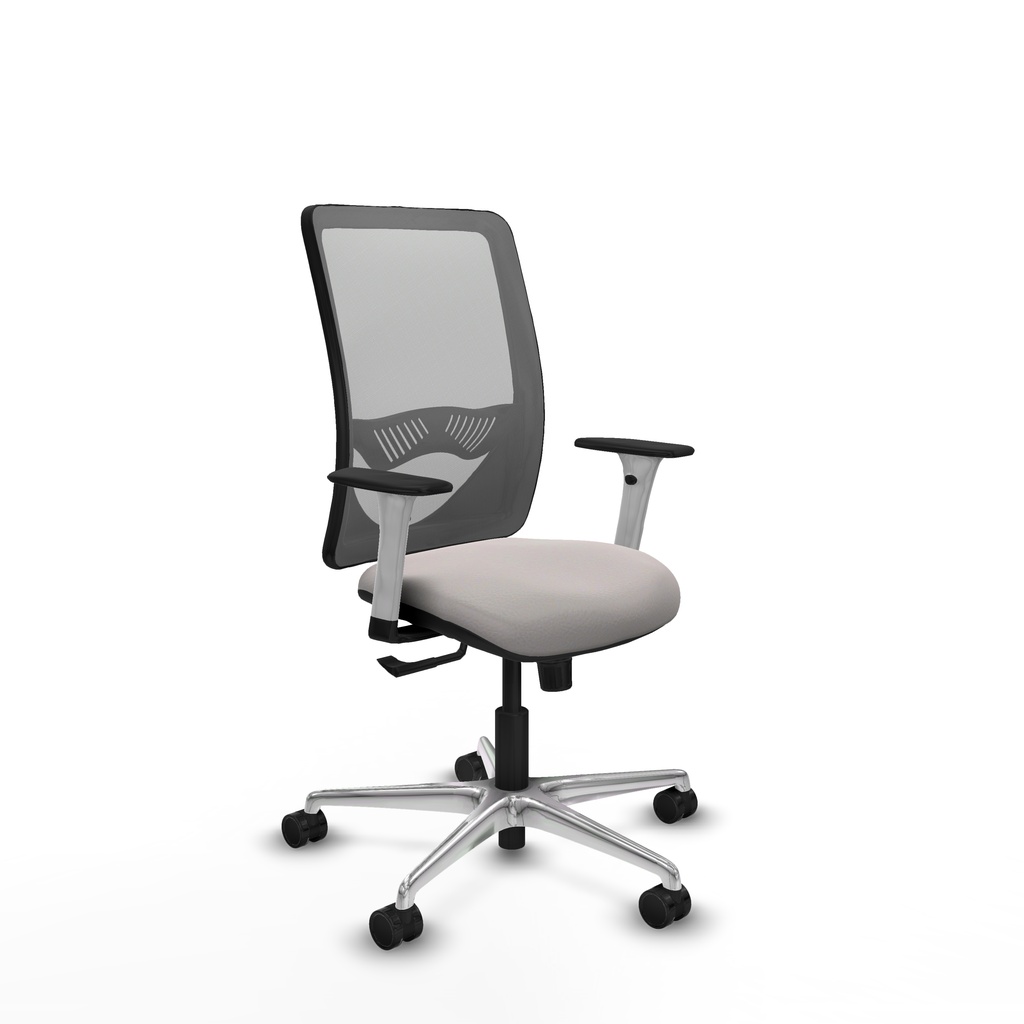 Zulema sincro malla gris similpiel blanco brazos blancos base aluminio  ruedas 65mm nailon