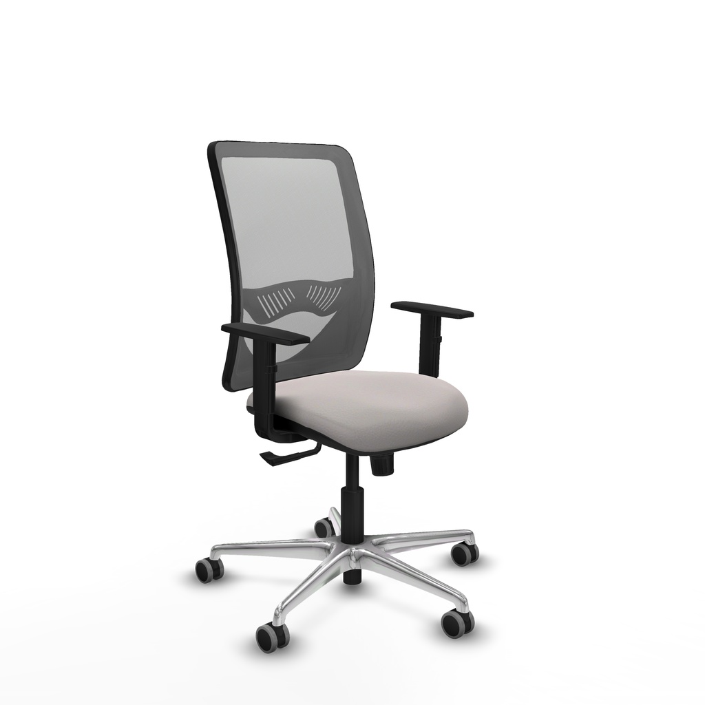Zulema sincro malla gris similpiel blanco brazos 1D base aluminio  ruedas 65mm engomadas