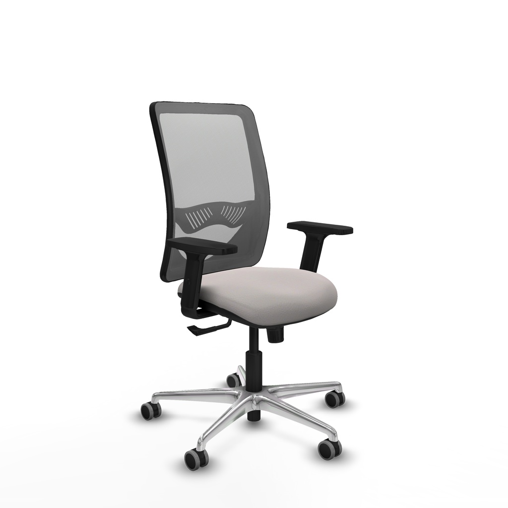 Zulema sincro malla gris similpiel blanco brazos 2D base aluminio  ruedas 65mm engomadas