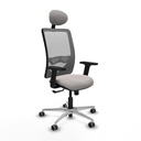 Zulema sincro malla gris similpiel blanco brazos 2D base aluminio cabecero fijo ruedas 65mm engomadas