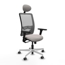 Zulema sincro malla gris similpiel blanco brazos 3D base blanca cabecero fijo ruedas 65mm engomadas