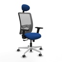 Zulema sincro malla gris similpiel azul brazos 2D base blanca cabecero fijo ruedas 65mm engomadas